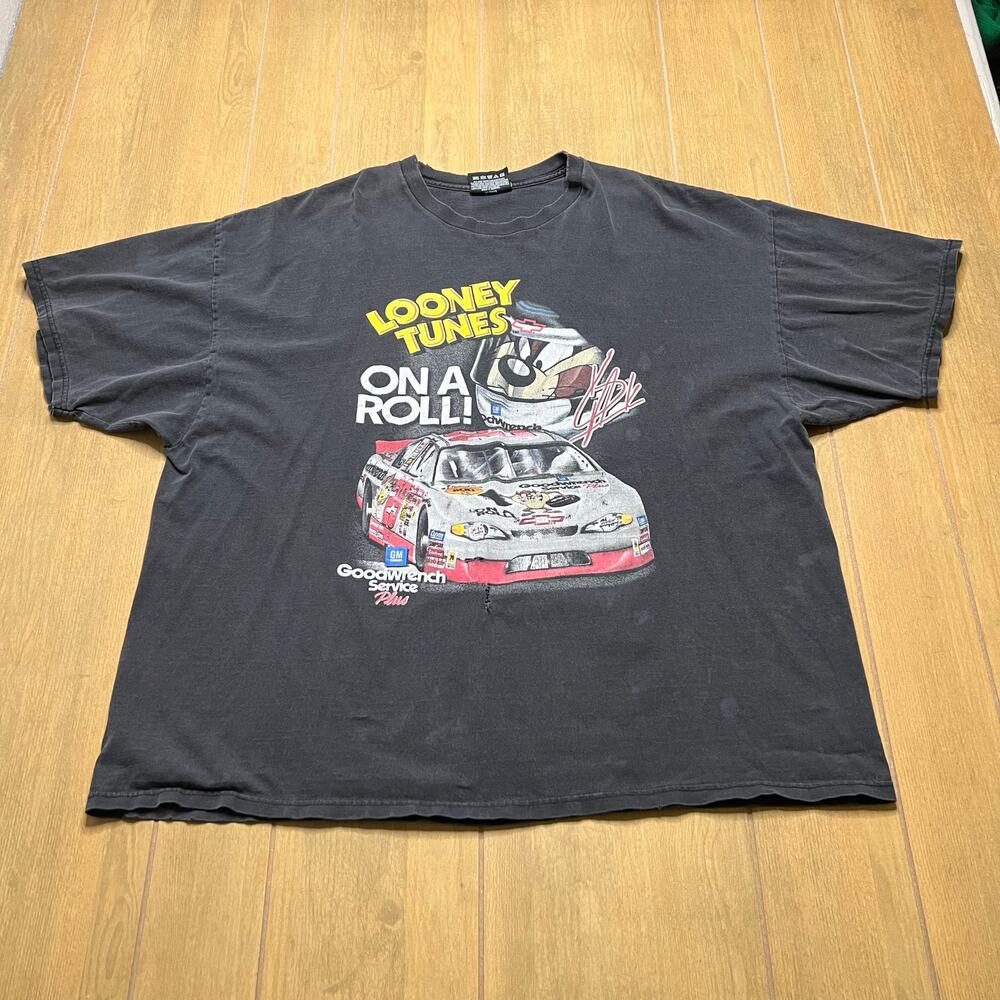 Vintage 90s Kevin Harvick T Shirt 2XL Black Looney Tunes Taz Nascar Distress